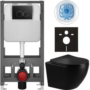 Kompletní WC set Basic/Cesso - černá lesklá - WC tlačítko Dualo/Černá - volně stojící - předstěnová instalace - 49x36 cm