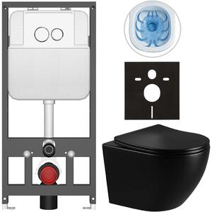 Kompletní WC set Basic/Cesso - černá lesklá - WC tlačítko Dualo/Bílá - závěsné - předstěnová instalace - 49x36 cm