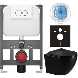 Kompletní WC set Basic/Cesso - černá lesklá - WC tlačítko Dualo/Bílá - závěsné - nízký modul - předstěnová instalace - 49x36 cm