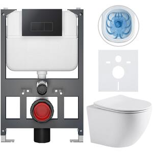 Kompletní WC set Basic/Cesso - bílá matná - WC tlačítko Modulo/Černá - závěsné - nízký modul - předstěnová instalace - 49x36 cm - 8050BD86279