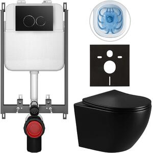 Kompletní WC set Basic/Cesso - černá lesklá - WC tlačítko Dualo/Černá - pro zazdění - 49x36 cm