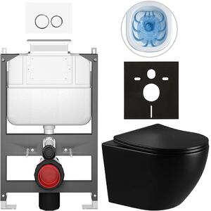 Kompletní WC set Basic/Cesso - černá lesklá - WC tlačítko Dualo/Bílá - ovládání shora - předstěnová instalace - 49x36 cm