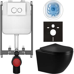 Kompletní WC set Basic/Cesso - černá lesklá - WC tlačítko Dualo/Bílá - pro zazdění - 49x36 cm