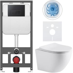 Kompletní WC set Basic/Cesso - bílá matná - WC tlačítko Modulo/Černá - závěsné - předstěnová instalace - 49x36 cm - 8050BD86278