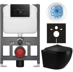 Kompletní WC set Basic/Cesso - černá lesklá - WC tlačítko Dualo/Černá - závěsné - nízký modul - předstěnová instalace - 49x36 cm
