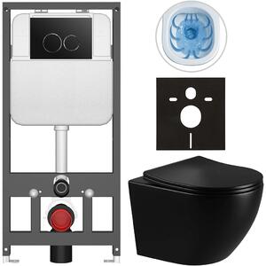 Kompletní WC set Basic/Cesso - černá lesklá - WC tlačítko Dualo/Černá - závěsné - předstěnová instalace - 49x36 cm