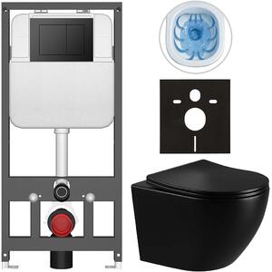 Kompletní WC set Basic/Cesso - černá lesklá - WC tlačítko Maxio/Černá - závěsné - předstěnová instalace - 49x36 cm
