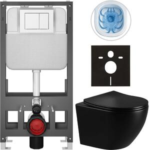 Kompletní WC set Basic/Cesso - černá lesklá - WC tlačítko Maxio/Bílá - volně stojící - předstěnová instalace - 49x36 cm