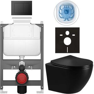 Kompletní WC set Basic/Cesso - černá lesklá - WC tlačítko Maxio/Černá - ovládání shora - předstěnová instalace - 49x36 cm