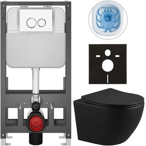 Kompletní WC set Basic/Cesso - černá matná - WC tlačítko Dualo/Bílá - volně stojící - předstěnová instalace - 49x36 cm - 8050BD86332