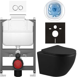 Kompletní WC set Basic/Cesso - černá matná - WC tlačítko Dualo/Bílá - ovládání shora - předstěnová instalace - 49x36 cm - 8050BD86330