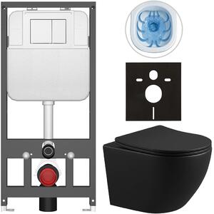 Kompletní WC set Basic/Cesso - černá matná - WC tlačítko Maxio/Bílá - závěsné - předstěnová instalace - 49x36 cm - 8050BD86348
