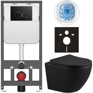 Kompletní WC set Basic/Cesso - černá matná - WC tlačítko Dualo/Černá - závěsné - předstěnová instalace - 49x36 cm - 8050BD86338