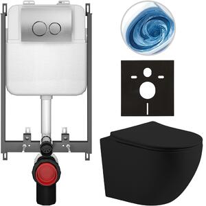 Kompletní WC set Basic/Cesso - černá matná - WC tlačítko Dualo/Stříbrná - pro zazdění - 49x36 cm - 8050BD86206