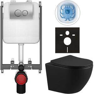 Kompletní WC set Basic/Cesso - černá matná - WC tlačítko Dualo/Stříbrná - pro zazdění - 49x36 cm - 8050BD86341