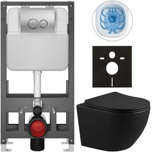 Kompletní WC set Basic/Cesso - černá matná - WC tlačítko Dualo/Stříbrná - volně stojící - předstěnová instalace - 49x36 cm - 8050BD86342