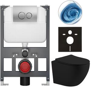 Kompletní WC set Basic/Cesso - černá matná - WC tlačítko Dualo/Stříbrná - závěsné - nízký modul - předstěnová instalace - 49x36 cm - 8050BD86209