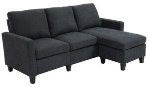 HOMCOM Rohová Sedačka se Spací Funkcí, 3místná Sedačka s Polštáři, L-Tvarovaný Gauč do Obývacího Pokoj, Ložnice 197 x 139 x 91 cm, Polyester, Tmavě še