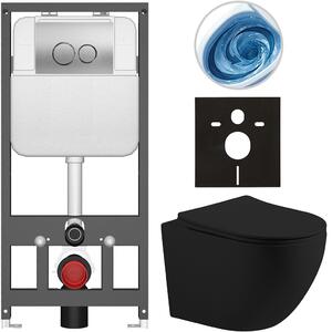 Kompletní WC set Basic/Cesso - černá matná - WC tlačítko Dualo/Stříbrná - závěsné - předstěnová instalace - 49x36 cm - 8050BD86208