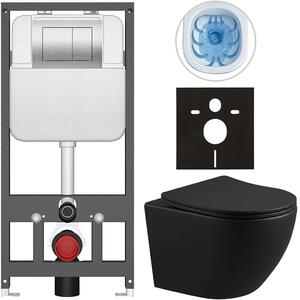 Kompletní WC set Basic/Cesso - černá matná - WC tlačítko Maxio/Stříbrná - závěsné - předstěnová instalace - 49x36 cm - 8050BD86358