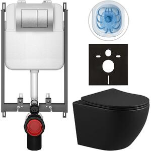 Kompletní WC set Basic/Cesso - černá matná - WC tlačítko Maxio/Stříbrná - pro zazdění - 49x36 cm - 8050BD86356