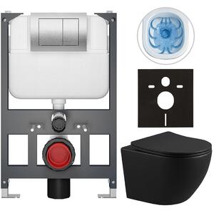Kompletní WC set Basic/Cesso - černá matná - WC tlačítko Maxio/Stříbrná - závěsné - nízký modul - předstěnová instalace - 49x36 cm - 8050BD86359