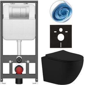 Kompletní WC set Basic/Cesso - černá matná - WC tlačítko Maxio/Stříbrná - závěsné - předstěnová instalace - 49x36 cm - 8050BD86223