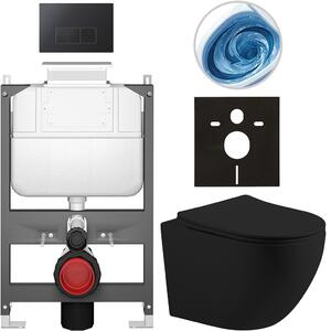 Kompletní WC set Basic/Cesso - černá matná - WC tlačítko Modulo/Černá - ovládání shora - předstěnová instalace - 49x36 cm - 8050BD86230