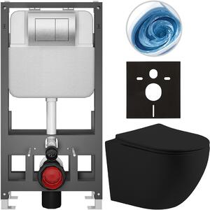 Kompletní WC set Basic/Cesso - černá matná - WC tlačítko Maxio/Stříbrná - volně stojící - předstěnová instalace - 49x36 cm - 8050BD86222