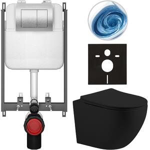 Kompletní WC set Basic/Cesso - černá matná - WC tlačítko Maxio/Stříbrná - pro zazdění - 49x36 cm - 8050BD86221