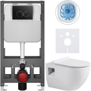 Kompletní WC set Basic/Dure - bílá lesklá - WC tlačítko Dualo/Černá - volně stojící - předstěnová instalace - 51x35 cm