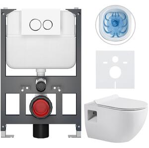 Kompletní WC set Basic/Dure - bílá lesklá - WC tlačítko Dualo/Bílá - závěsné - nízký modul - předstěnová instalace - 51x35 cm