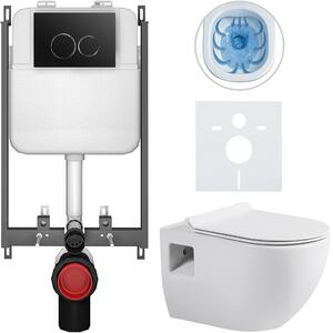 Kompletní WC set Basic/Dure - bílá lesklá - WC tlačítko Dualo/Černá - pro zazdění - 51x35 cm