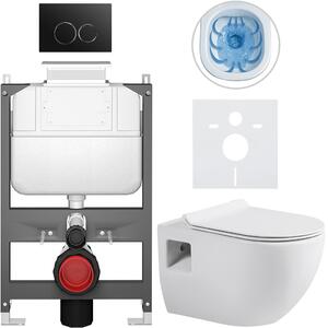 Kompletní WC set Basic/Dure - bílá lesklá - WC tlačítko Dualo/Černá - ovládání shora - předstěnová instalace - 51x35 cm