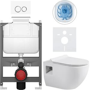 Kompletní WC set Basic/Dure - bílá lesklá - WC tlačítko Dualo/Bílá - ovládání shora - předstěnová instalace - 51x35 cm