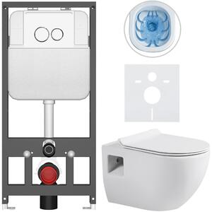 Kompletní WC set Basic/Dure - bílá lesklá - WC tlačítko Dualo/Bílá - závěsné - předstěnová instalace - 51x35 cm