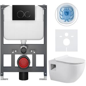 Kompletní WC set Basic/Dure - bílá lesklá - WC tlačítko Dualo/Černá - závěsné - nízký modul - předstěnová instalace - 51x35 cm