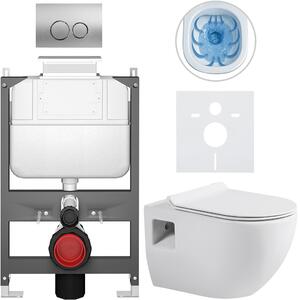 Kompletní WC set Basic/Dure - bílá lesklá - WC tlačítko Dualo/Stříbrná - ovládání shora - předstěnová instalace - 51x35 cm