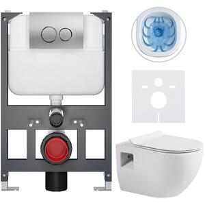 Kompletní WC set Basic/Dure - bílá lesklá - WC tlačítko Dualo/Stříbrná - závěsné - nízký modul - předstěnová instalace - 51x35 cm
