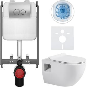 Kompletní WC set Basic/Dure - bílá lesklá - WC tlačítko Dualo/Stříbrná - pro zazdění - 51x35 cm