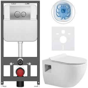 Kompletní WC set Basic/Dure - bílá lesklá - WC tlačítko Dualo/Stříbrná - závěsné - předstěnová instalace - 51x35 cm
