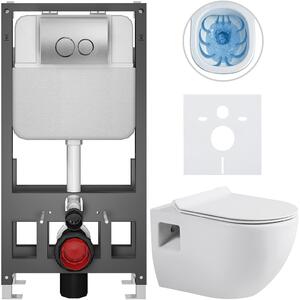 Kompletní WC set Basic/Dure - bílá lesklá - WC tlačítko Dualo/Stříbrná - volně stojící - předstěnová instalace - 51x35 cm