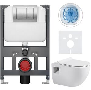 Kompletní WC set Basic/Dure - bílá lesklá - WC tlačítko Maxio/Stříbrná - závěsné - nízký modul - předstěnová instalace - 51x35 cm