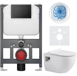 Kompletní WC set Basic/Dure - bílá lesklá - WC tlačítko Maxio/Černá - závěsné - nízký modul - předstěnová instalace - 51x35 cm