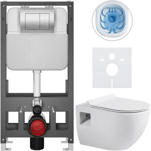 Kompletní WC set Basic/Dure - bílá lesklá - WC tlačítko Maxio/Stříbrná - volně stojící - předstěnová instalace - 51x35 cm