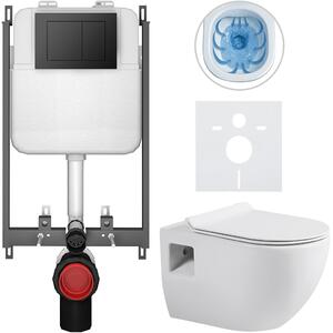 Kompletní WC set Basic/Dure - bílá lesklá - WC tlačítko Maxio/Černá - pro zazdění - 51x35 cm