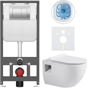 Kompletní WC set Basic/Dure - bílá lesklá - WC tlačítko Maxio/Stříbrná - závěsné - předstěnová instalace - 51x35 cm