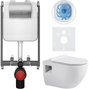 Kompletní WC set Basic/Dure - bílá lesklá - WC tlačítko Modulo/Stříbrná - pro zazdění - 51x35 cm