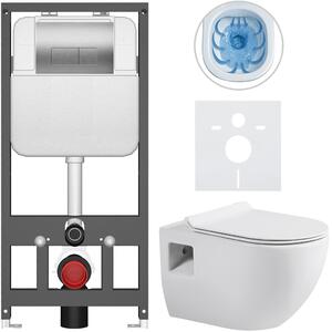 Kompletní WC set Basic/Dure - bílá lesklá - WC tlačítko Modulo/Stříbrná - závěsné - předstěnová instalace - 51x35 cm