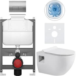 Kompletní WC set Basic/Dure - bílá lesklá - WC tlačítko Modulo/Stříbrná - ovládání shora - předstěnová instalace - 51x35 cm